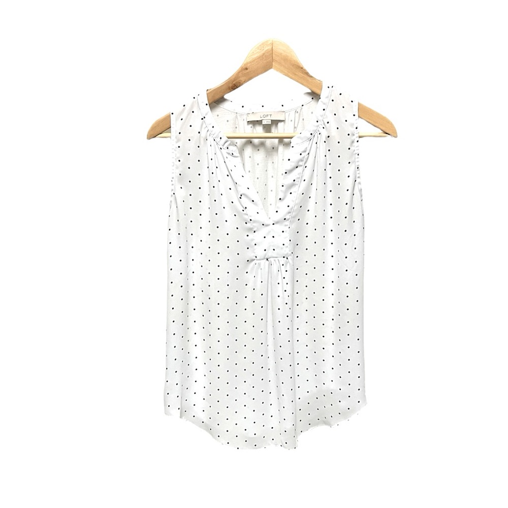 LOFT sleeveless blouse, white with black polka dots (S)